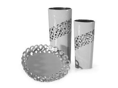 Zdjęcie: Wazon ceramiczny Aden 14x9x33 cm stalowo-srebrny EUROFIRANY