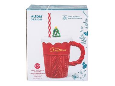 Zdjęcie: Kubek stożek 370 ml Xmax shake z silikonową pokrywką i słomką czerwony ALTOM DESIGN