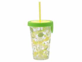 Kubek z tworzywa ze słomką i silikonową pokrywką 500 ml 9 x 13,5 cm dekoracja limonka ALTOM DESIGN