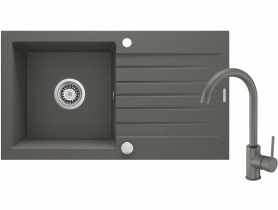 Zlewozmywak granitowy ZQZ T113, bateria BEN T62M DEANTE
