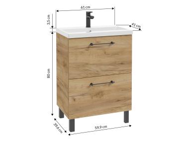 Zdjęcie: Zestaw szafka z umywalką Lido 60 cm dąb craft złoty DEFRA