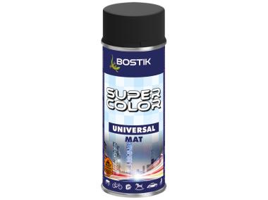Zdjęcie: Lakier uniwersalny ogólnego zastosowania Super Color Universal Mat czarny mat RAL 9005 400 ml BOSTIK
