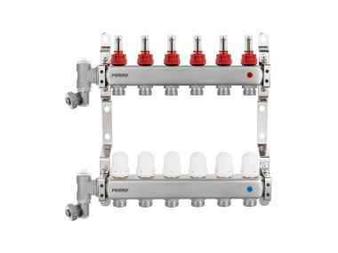 Zdjęcie: Rozdzielacz stalowy F-Comfort z zaworami termostatycznymi 3-drogowy FERRO