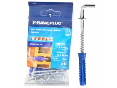 Zdjęcie: Kołek uniwersalny 4All 6 x 30 mm z hakiem kątowym 10 szt. RAWLPLUG