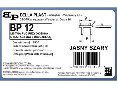 Zdjęcie: Listwa PVC BP12 L250 9/6 szary jasny przyokienna, dylatacyjna, tynkarska z uszczelką BELLA PLAST
