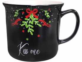 Kubek prosty z wywinietym rantem 350 ml czarny dekoracja kiss me ALTOMDESIGN
