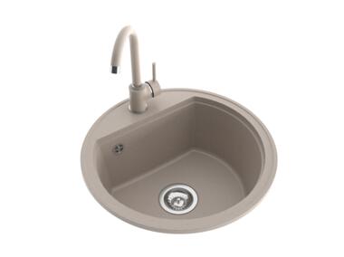 Zlewozmywak granitowy Oval 1-komorowy piaskowy, 51x21,5 cm syfon manualny, bateria U MILÓ