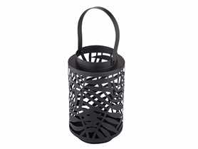 Świecznik metalowy z uchwytem 11x11x18 cm dekoracja Liść palmy czarny ALTOMDESIGN