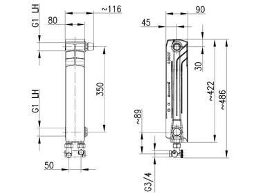 Zdjęcie: Element grzejnika G500F D/1 prawy z zespołem przyłączeniowym kątowym KFA