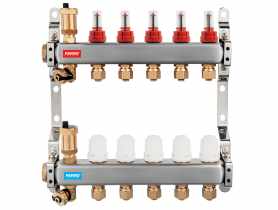 Rozdzielacz 12-drogowy z zaworami termostatycznymi, przepływomierzami i złączkami FERRO