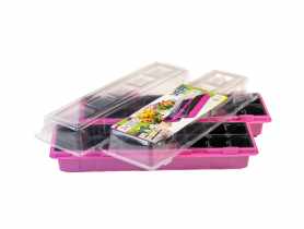 Miniszklarenki różowe 47x16 cm z 18 doniczkami i przykryciem, 2 sztuki VEFI