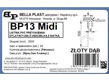 Zdjęcie: Listwa PVC BP13 Midi L250 9/3 złoty dąb, z siatką i z uszczelką BELLA PLAST