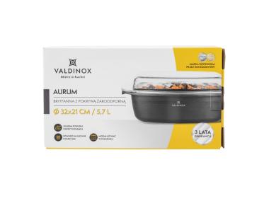 Zdjęcie: Brytfanna Aurum 32x21 cm prostokątna z pokrywą Żaroodporna 5,7 L+2,4 L VALDINOX