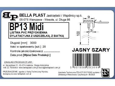 Zdjęcie: Listwa PVC BP13 Midi L300 9/3 szary jasny, z siatką i z uszczelką BELLA PLAST