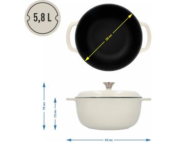 Zdjęcie: Garnek żeliwny emaliowany ecru 5,8 L BROWIN