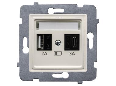 Zdjęcie: Ładowarka szybka USB A+C (A-10 W, C-20 W), bez ramki Rosa ecru POLMARK