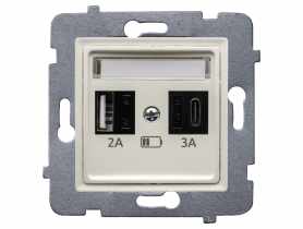 Ładowarka szybka USB A+C (A-10 W, C-20 W), bez ramki Rosa ecru POLMARK
