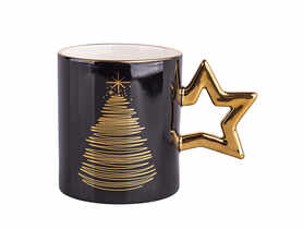 Kubke prosty Golden Christmas 350 ml ze złotym uchem, czarny gift box ALTOMDESIGN