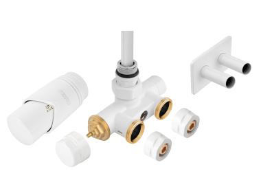 Zdjęcie: Zestaw termostatyczny z nastawą wstępną, tuleją zanurzeniową i głowicą termostatyczną biały FERRO