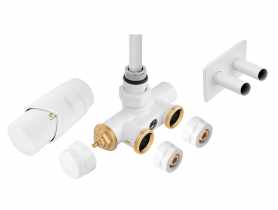 Zestaw termostatyczny z nastawą wstępną, tuleją zanurzeniową i głowicą termostatyczną biały FERRO