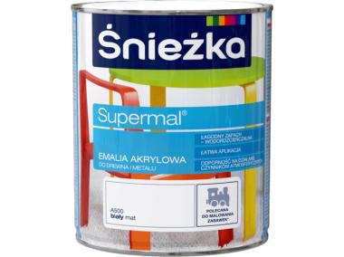 Zdjęcie: Emalia Supermal Em akryl A500 biały mat 0,8L ŚNIEŻKA