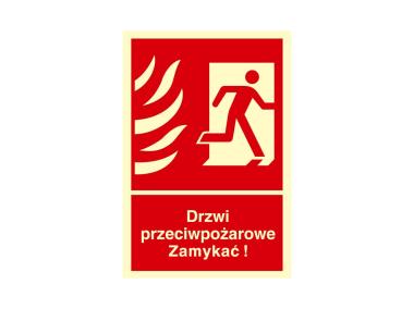 Zdjęcie: Oznaczenie "Drzwi przeciwpożarowe Zamykać! Kierunek drogi ewakuacyjnej w prawo" 15x22,2 cm METRO