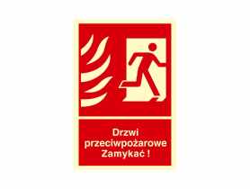 Oznaczenie "Drzwi przeciwpożarowe Zamykać! Kierunek drogi ewakuacyjnej w prawo" 15x22,2 cm METRO