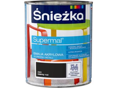 Zdjęcie: Emalia Supermal Em akryl A501 czarny mat 0,8L ŚNIEŻKA