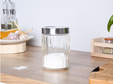 Zdjęcie: Pojemnik szklany z przezroczystą i pokrywką 1000 ml prążki ALTOMDESIGN