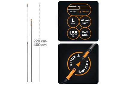 Zdjęcie: Trzonek teleskopowy aluminiowy długi rozmiar L, 220 cm - 400 cm One Click FISKARS