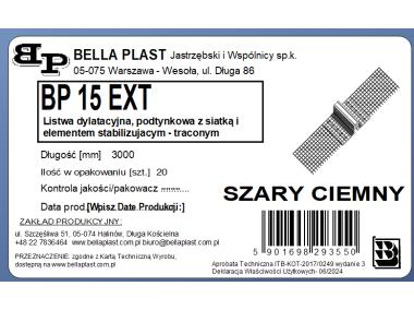 Zdjęcie: Listwa PVC dylatacyjna, podtynkowa z siatką BP15 EXT L300 szary BELLA PLAST