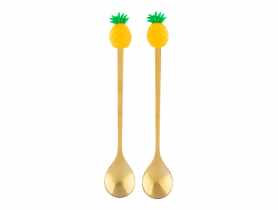 Komplet 2 łyżeczek w odcieniu złota z ozdobną końcówką ananas ALTOM DESIGN