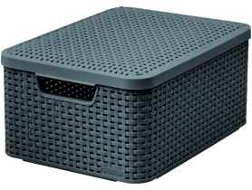 Kosz z pokrywką Rattan Style M 38,6 x 28,7 x 17 cm szary CURVER