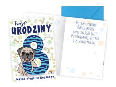 Zdjęcie: Karnet PR-452 Urodziny 8 - cyferki, piesek KUKARTKA
