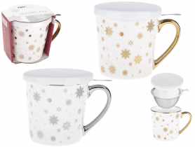 Kubek z zaparzaczem Snowflake 400 ml z porcelany New Bone 81444 RAVI