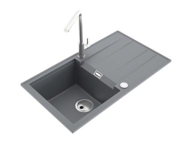 Zdjęcie: Zlewozmywak granitowy Avangard 1-komorowy szary 80x46x21,5 cm bateria Elite F MILÓ
