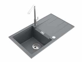 Zlewozmywak granitowy Avangard 1-komorowy szary 80x46x21,5 cm bateria Elite F MILÓ