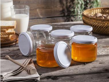 Zdjęcie: Komplet 6 słoików 330 ml + zakrętka biała fi 82 6-zaczepowa SEZON