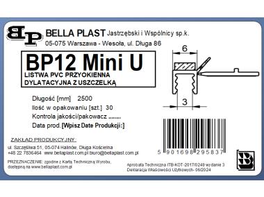 Zdjęcie: Listwa PVC BP12 Mini U L250 6/3 biały, dylatacyjna, tynkarska z uszczelką BELLA PLAST