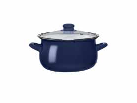 Garnek emaliowany 16 cm - 1,3 L granatowy z pokrywą szklaną ALTOMDESIGN