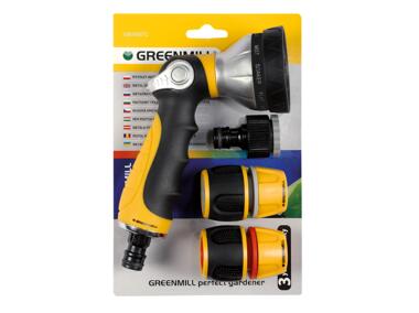 Zdjęcie: Zestaw złączek na wąż 1/2 z pistoletem 10-funkcyjnym na kran 3/4-1/2 GREENMILL AQUASYSTEM