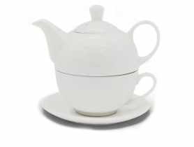 Dzbanek ceramiczny 450 ml z filiżanką biały TRAGAR