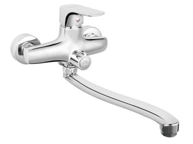 Zdjęcie: Bateria umywalkowo-wannowa ścienna z przyłączem natrysku Tiga, chrom FERRO