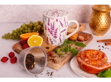 Zdjęcie: Kubek z zaparzaczem i pokrywką 340 ml dekoracja lawenda ALTOM DESIGN