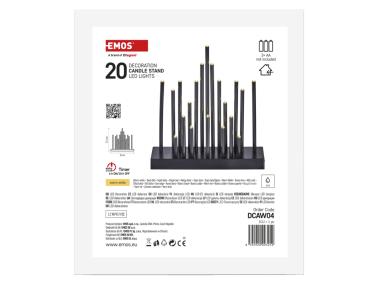 Zdjęcie: Świecznik czarny 20 LED, 27 cm, ciepła biel EMOS