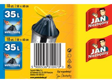 Zdjęcie: Worki na śmieci z taśmą 35 L - 18 szt. JAN NIEZBĘDNY