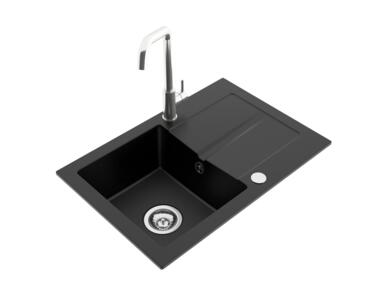 Zlewozmywak granitowy Tagi 1-komorowy antracyt 65x44x17,5 cm z baterią i syfonem MILÓ
