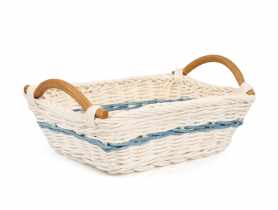 Koszyk rattanowy z uchwytami i niebieskim paskiem 24x14x7 cm TIN TOURS