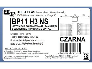 Zdjęcie: Listwa do boniowania PVC z siatką, zamknięta z elementem traconym BP11 H3NS L300 czarny BELLA PLAST