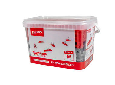 Zdjęcie: System poziomujący PRO-SP600 2mm mix klipsy/kliny 300/100 szt. wiadro 5 L PRO